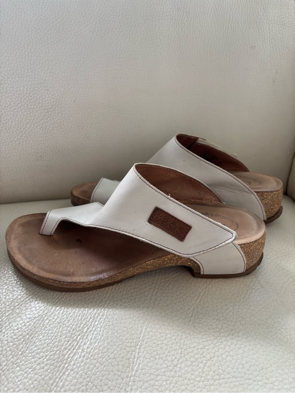 Women's White Leather Toe-Post Slide Sandals with Cork Footbed